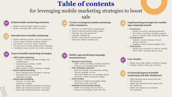 Table Of Contents For Leveraging Mobile Marketing Strategies Themes Pdf