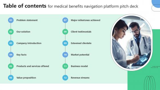 Table Of Contents For Medical Benefits Navigation Platform Pitch Deck Ppt Powerpoint Table Of Contents For Medical Benefits Navigation Platform Pitch Deck Ppt Powerpoint