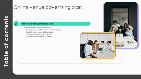 Table Of Contents For Online Venue Advertising Plan Strategy SS V