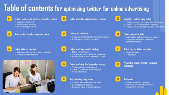 Table Of Contents For Optimizing Twitter For Online Advertising Demonstration Pdf