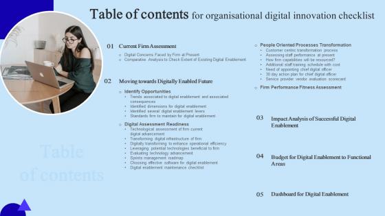 Table Of Contents For Organisational Digital Innovation Checklist Rules PDF