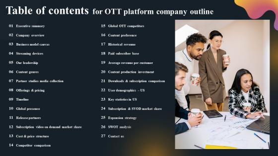 Table Of Contents For OTT Platform Company Outline Pictures Pdf