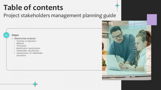 Table Of Contents For Project Stakeholders Management Planning Guide Ppt Slide Table Of Contents For Project Stakeholders Management Planning Guide Ppt Slide