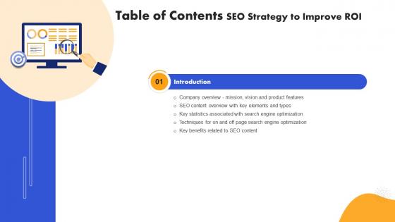 Table Of Contents For SEO Strategy To Improve ROI Strategy SS V