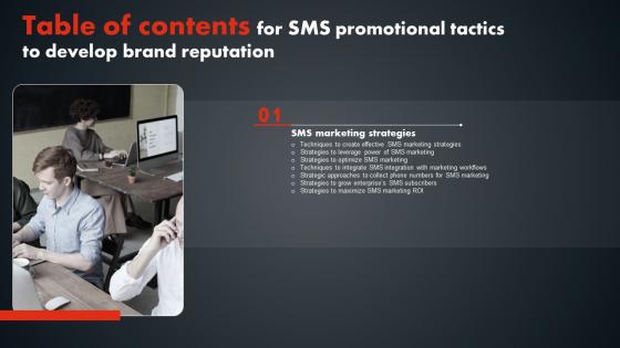 Table Of Contents For SMS Promotional Tactics To Develop Brand Reputation Pictures PDF