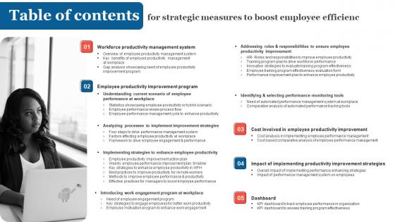 Table Of Contents For Strategic Measures To Boost Employee Efficienc Mockup Pdf