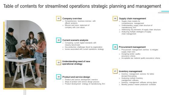 Table Of Contents For Streamlined Operations Strategic Planning And Management Inspiration Pdf