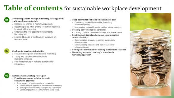 Table Of Contents For Sustainable Workplace Development Demonstration Pdf