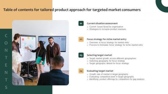 Table Of Contents For Tailored Product Approach For Targeted Market Consumers Ideas Pdf