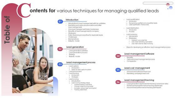 Table Of Contents For Various Techniques For Managing Qualified Leads Pictures PDF