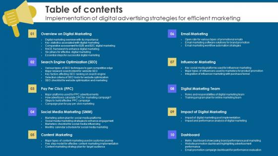 Table Of Contents Implementation Of Digital Advertising Strategies For Efficient Marketing Demonstration Pdf