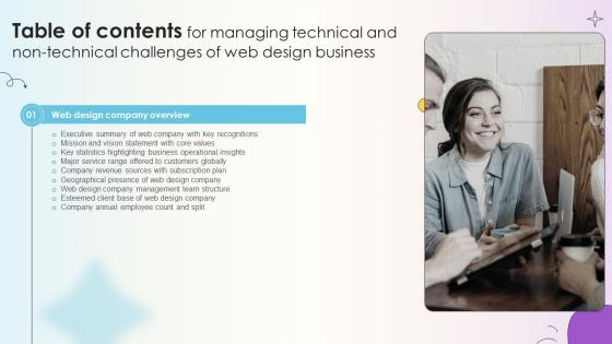 Table Of Contents Managing Technical And Non Technical Challenges Of Web Design Business Table Of Contents Managing Technical And Non Technical Challenges Of Web Design Business