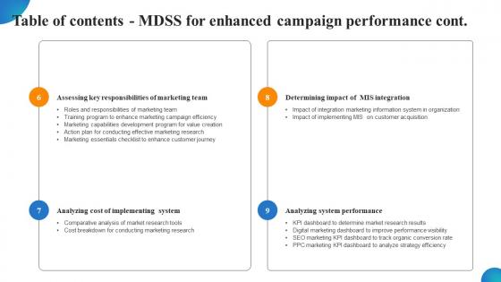 Table Of Contents MDSS For Enhanced Campaign Performance Guidelines Pdf
