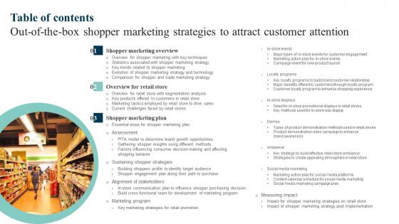 Table Of Contents Out Of The Box Shopper Marketing Strategies To Attract Template Pdf