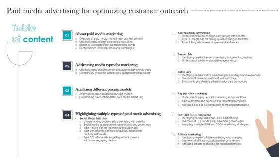 Table Of Contents Paid Media Advertising For Optimizing Customer Outreach Demonstration Pdf