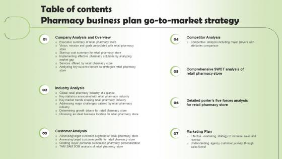 Table Of Contents Pharmacy Business Plan Go To Market Strategy Information Pdf