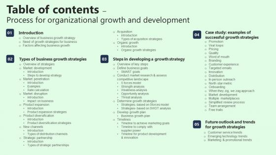 Table Of Contents Process For Organizational Growth And Development Template Pdf