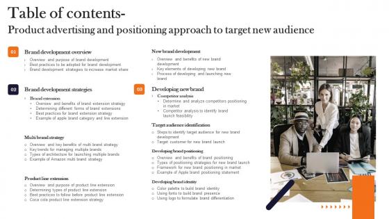 Table Of Contents Product Advertising And Positioning Approach To Target New Audience Rules Pdf