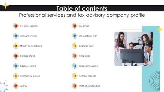 Table Of Contents Professional Services And Tax Advisory Company Profile CP SS V