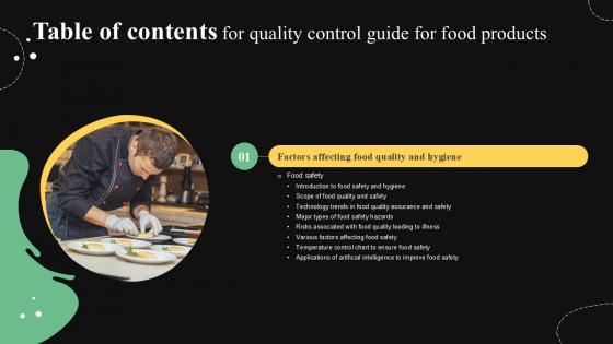 Table Of Contents Quality Control Guide For Food Products PPT PowerPoint Table Of Contents Quality Control Guide For Food Products PPT PowerPoint