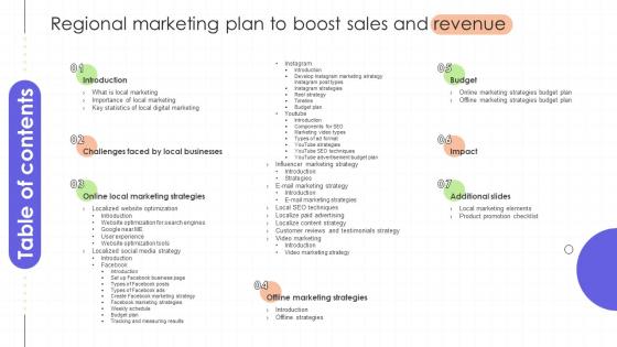 Table Of Contents Regional Marketing Plan To Boost Sales And Revenue MKT SS