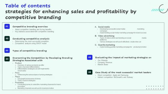 Table Of Contents Strategies For Enhancing Sales And Profitability By Competitive Branding Professional Pdf