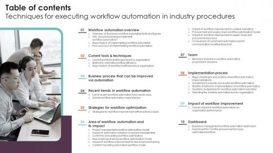 Table Of Contents Techniques For Executing Workflow Automation In Industry Procedures Demonstration Pdf