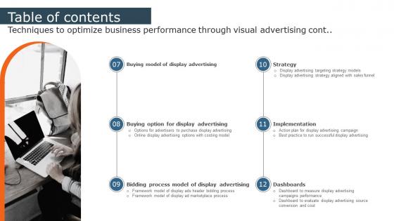 Table Of Contents Techniques To Optimize Business Performance Through Visual Advertising Mockup Pdf