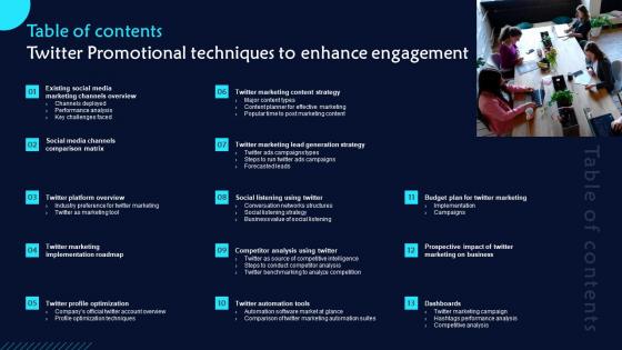 Table Of Contents Twitter Promotional Techniques To Enhance Engagement Structure Pdf