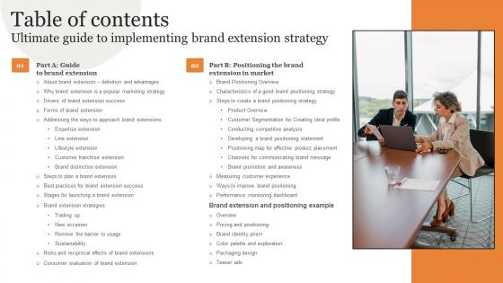 Table Of Contents Ultimate Guide To Implementing Brand Extension Strategy Themes Pdf