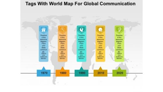 Tags With World Map For Global Communication PowerPoint Template