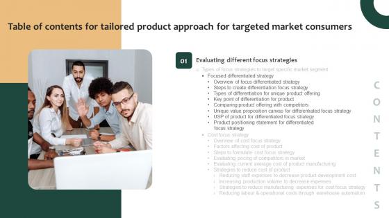 Tailored Product Approach For Targeted Market Consumers Table Of Contents Graphics Pdf