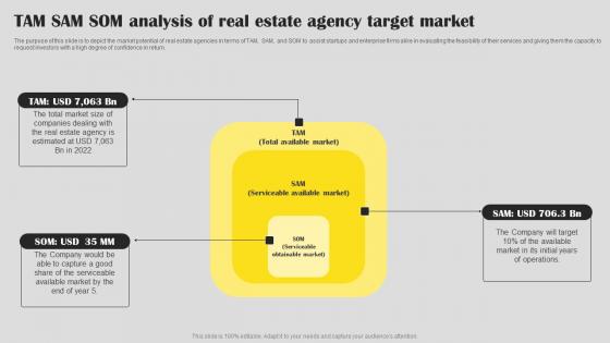 Tam Sam Som Analysis Real Estate Agent Business Plan Go To Market Strategy Icons Pdf