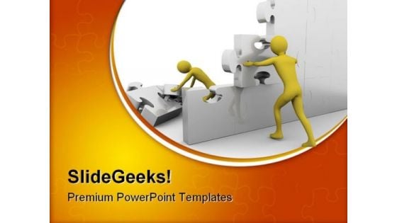 Team Building Up A Jigsaw Construction PowerPoint Themes And PowerPoint Slides 0811