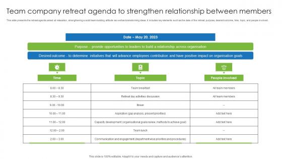 Team Company Retreat Agenda To Strengthen Relationship Between Members Graphics Pdf Team Company Retreat Agenda To Strengthen Relationship Between Members Graphics Pdf