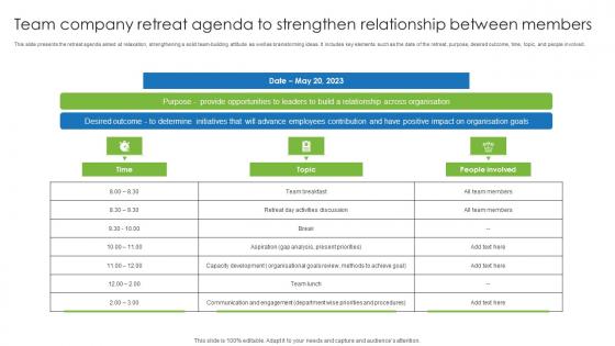 Team Company Retreat Agenda To Strengthen Relationship Between Members Graphics Pdf