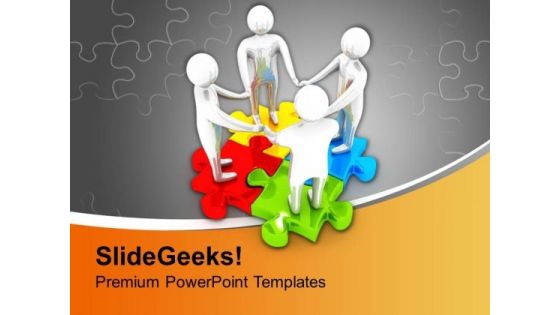 Team Joining Hands On Colorful Puzzle PowerPoint Templates Ppt Backgrounds For Slides 0213