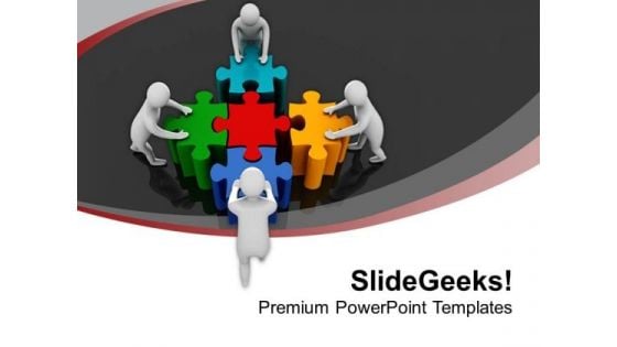 Team Pushing Colorful Puzzles Teamwork PowerPoint Templates Ppt Backgrounds For Slides 0213