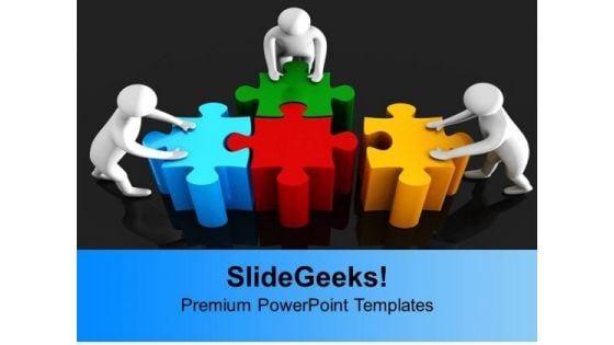 Team Pushing Puzzle For Solution PowerPoint Templates Ppt Backgrounds For Slides 0313