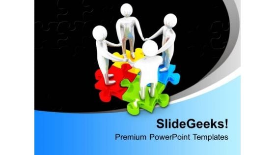 Teamwork On Puzzles Unity Business PowerPoint Templates Ppt Backgrounds For Slides 0213