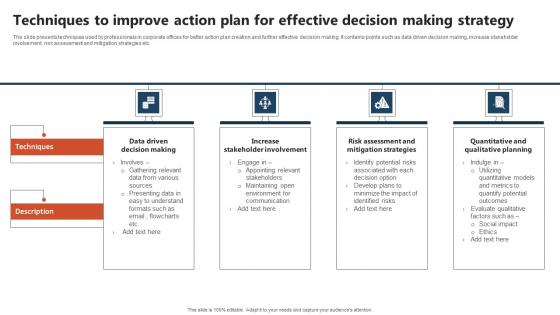 Techniques To Improve Action Plan For Effective Decision Making Strategy Formats Pdf