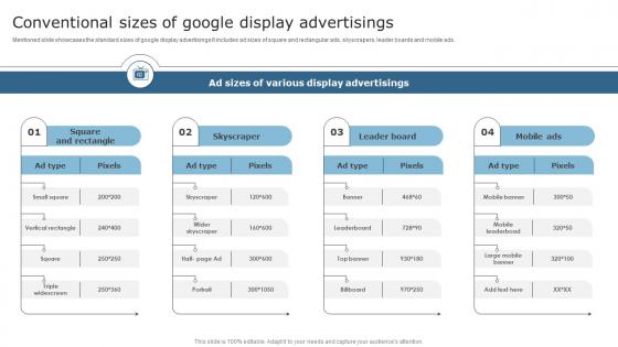 Techniques To Optimize Business Performance Conventional Sizes Of Google Display Advertisings Template Pdf