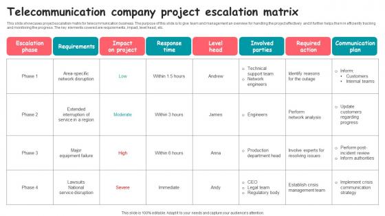 Telecommunication Company Project Escalation Matrix Designs pdf