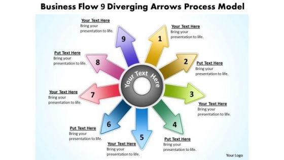 Templates Flow 9 Diverging Arrows Process Model Circular PowerPoint Slides