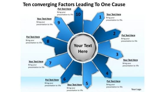 Ten Converging Factors Leading One Cause Circular Spoke Diagram PowerPoint Templates