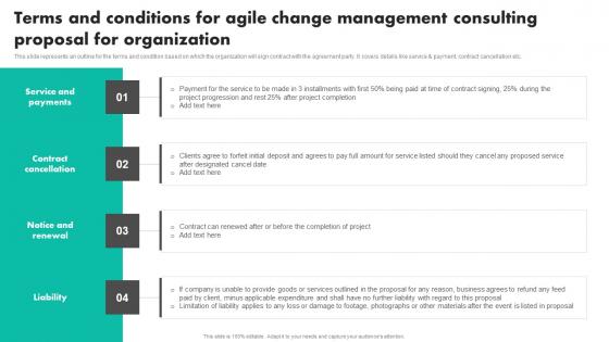 Terms And Conditions For Agile Change Management Consulting Proposal For Organization Background PDF