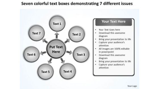 Text Boxes Demonstrating 7 Different Issues Circular Diagram PowerPoint Templates