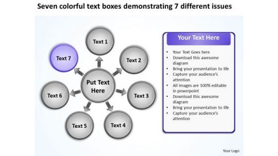 Text Boxes Demonstrating 7 Different Issues Circular Flow Diagram PowerPoint Templates