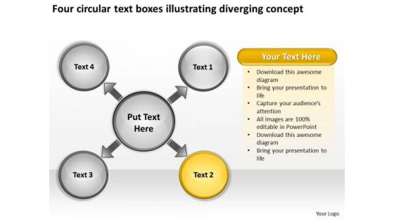 Text Boxes Illustrating Diverging Concept Ppt Circular Flow Spoke Diagram PowerPoint Slides