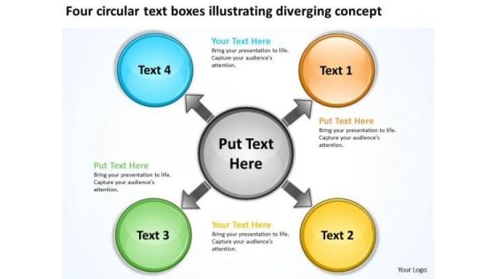 Text Boxes Illustrating Diverging Concept Processs And PowerPoint Templates